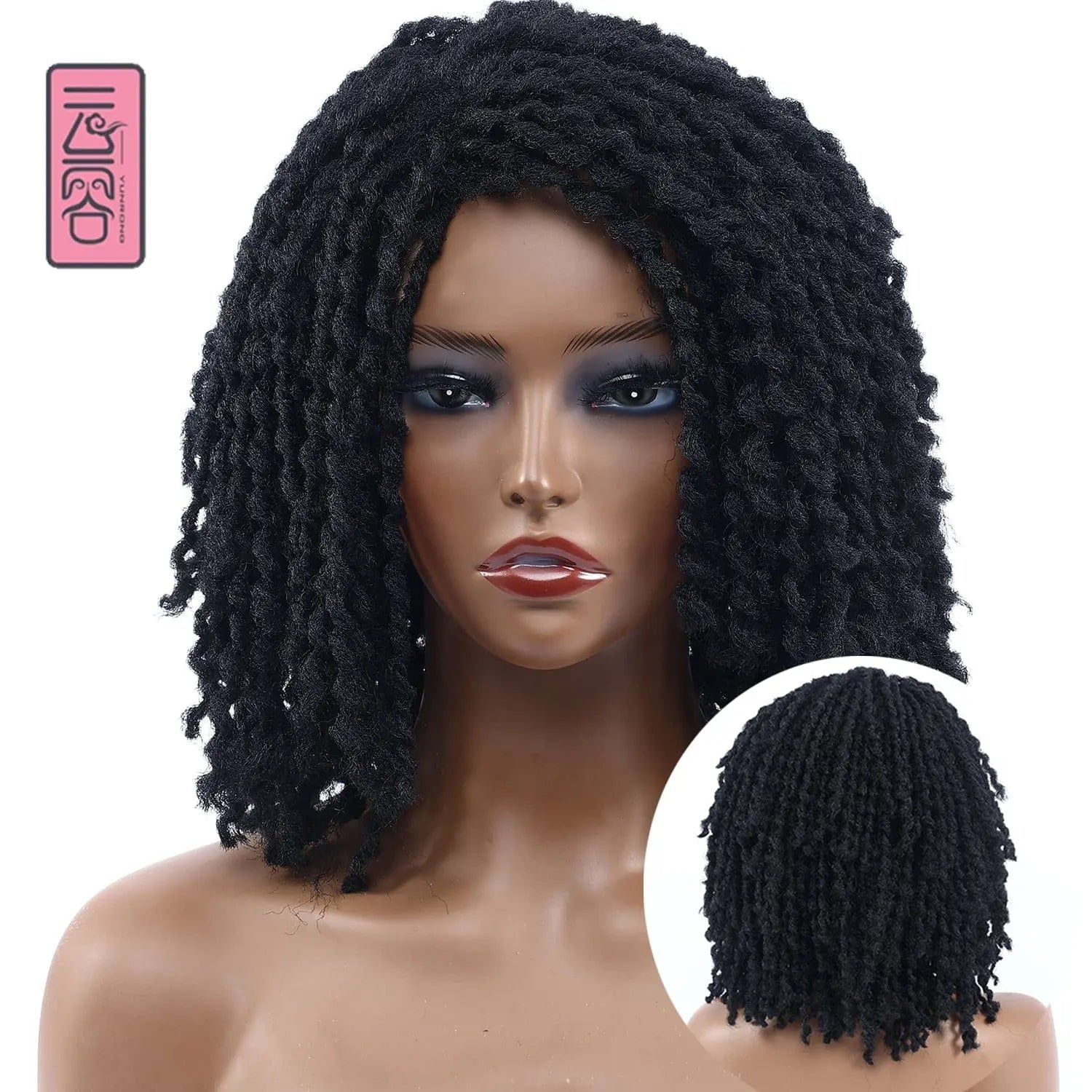 Showlu Store 10-inch braided Afro bob wig with short curly synthetic dreadlocks, designed for Black women, cosplay hairstyle
