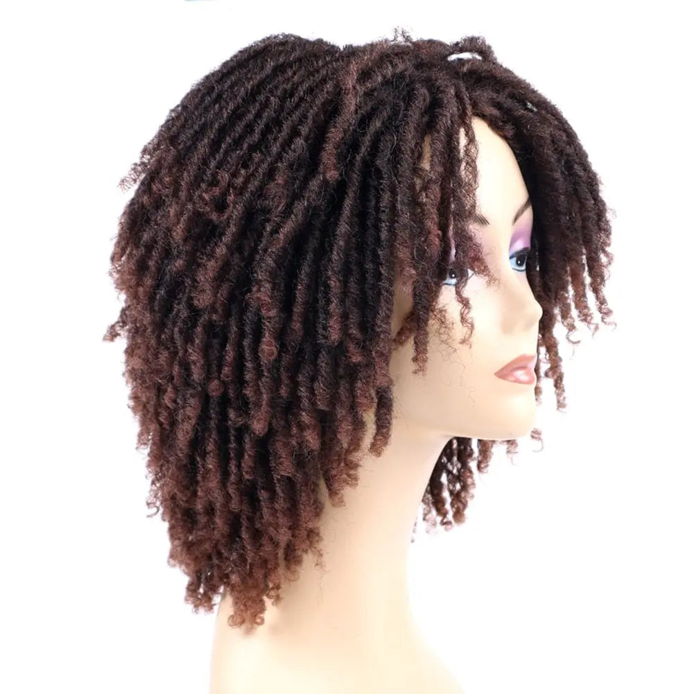 Showlu Store 10-inch braided Afro bob wig with short curly synthetic dreadlocks for black women, cosplay style.