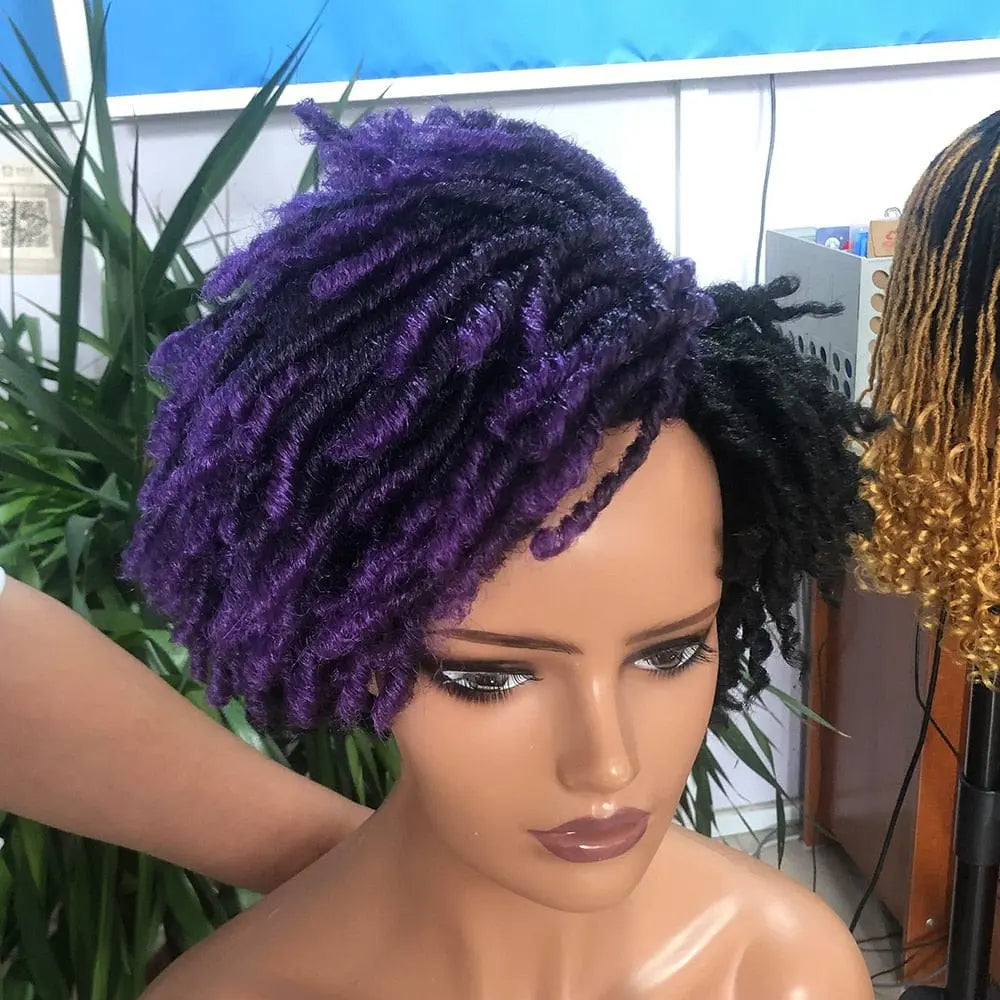 Showlu Store 10-inch braided Afro bob wig with short curly synthetic dreadlocks for Black women, ideal for cosplay and everyday wear.
