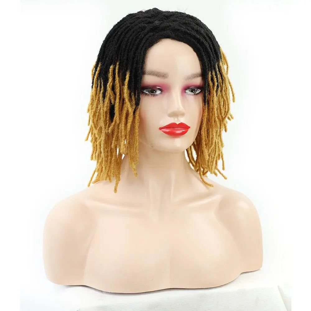Showlu Store 10-inch braided Afro bob wig with short curly synthetic dreadlocks, ideal for black women and cosplay styles.