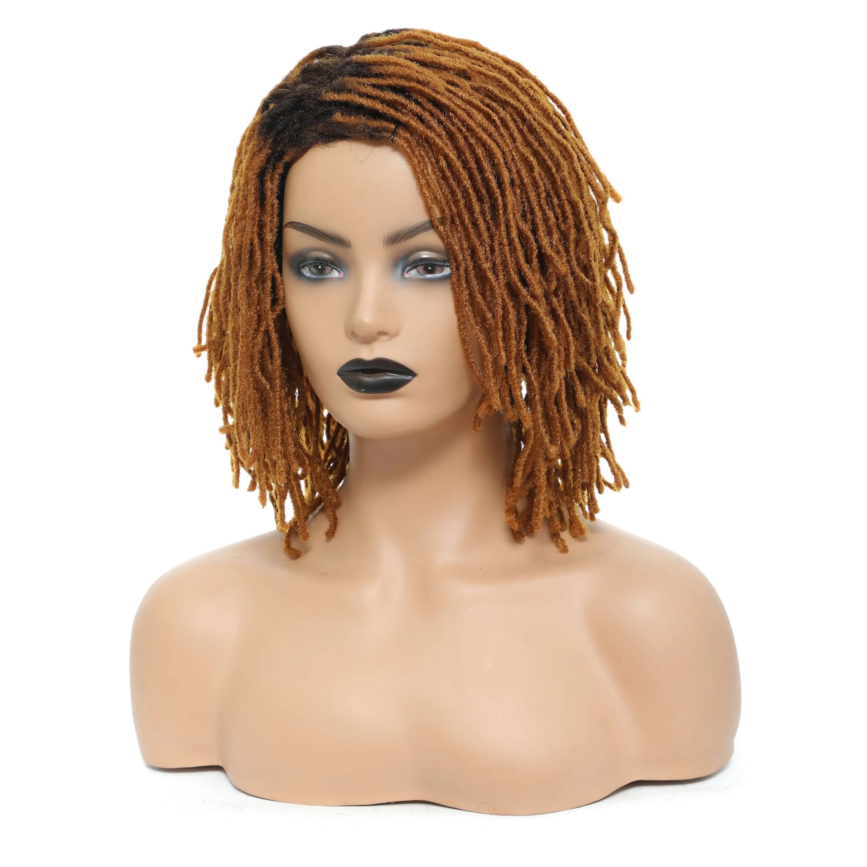 Showlu Store 10-inch braided Afro bob wig with short curly synthetic dreadlocks for Black women, suitable for cosplay and everyday wear.