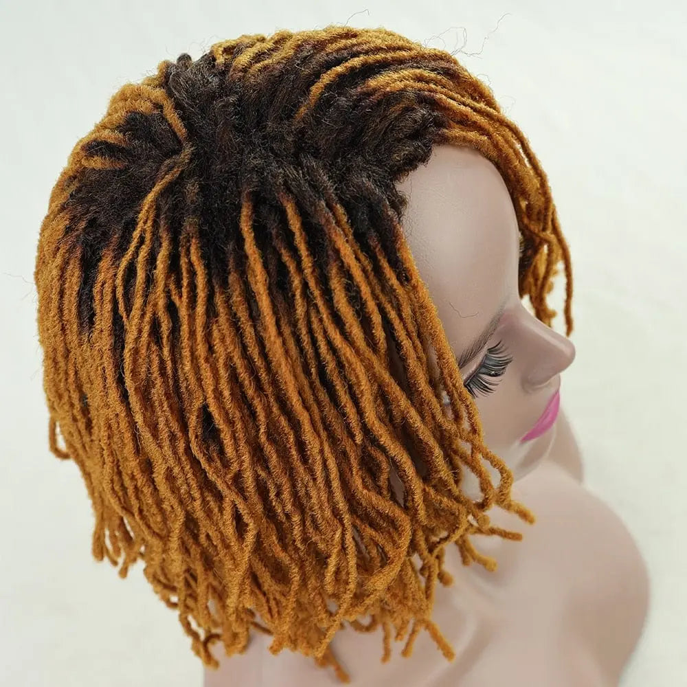 Showlu Store 10-inch braided Afro bob wig with short curly synthetic dreadlocks, designed for black women and cosplay styles.