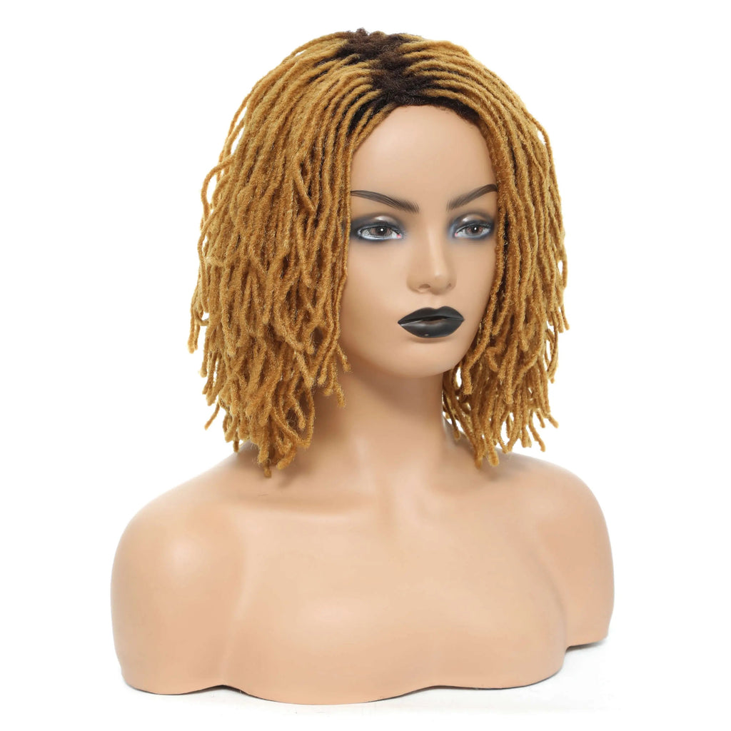 Showlu Store 10-inch braided Afro bob wig with short curly synthetic dreadlocks for women, black hair, cosplay style