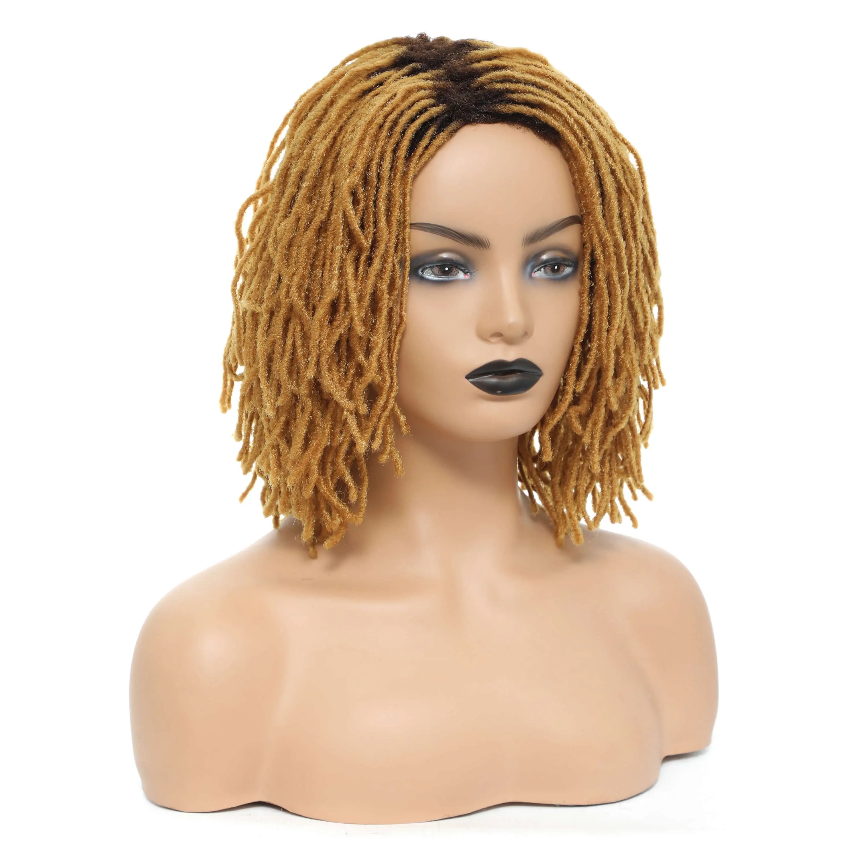 Showlu Store 10-inch braided Afro bob wig with short curly synthetic dreadlocks for women, black hair, cosplay style