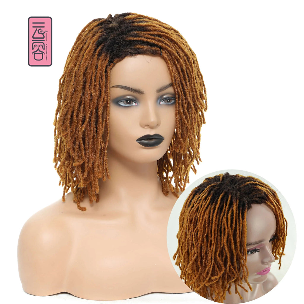 Showlu Store 10-inch braided afro bob wig with short curly synthetic dreadlocks, designed for black women and cosplay.