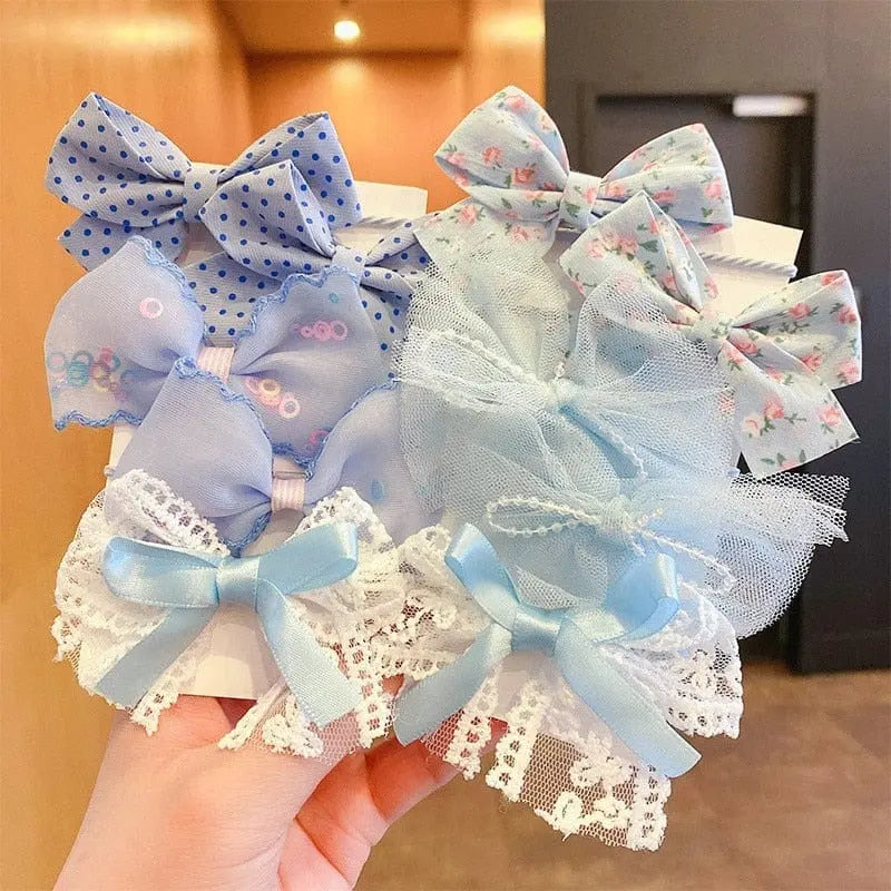 Set of 10 big bow flower elastic hairbands for girls and kids, colorful hair ties and headbands for children by Showlu Fashion Store.