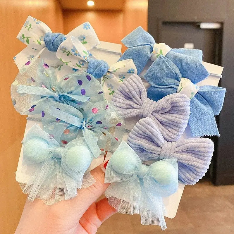 Set of 10 big bow flower elastic hairbands for girls and kids featuring colorful, sweet hair ties and fashion headbands.