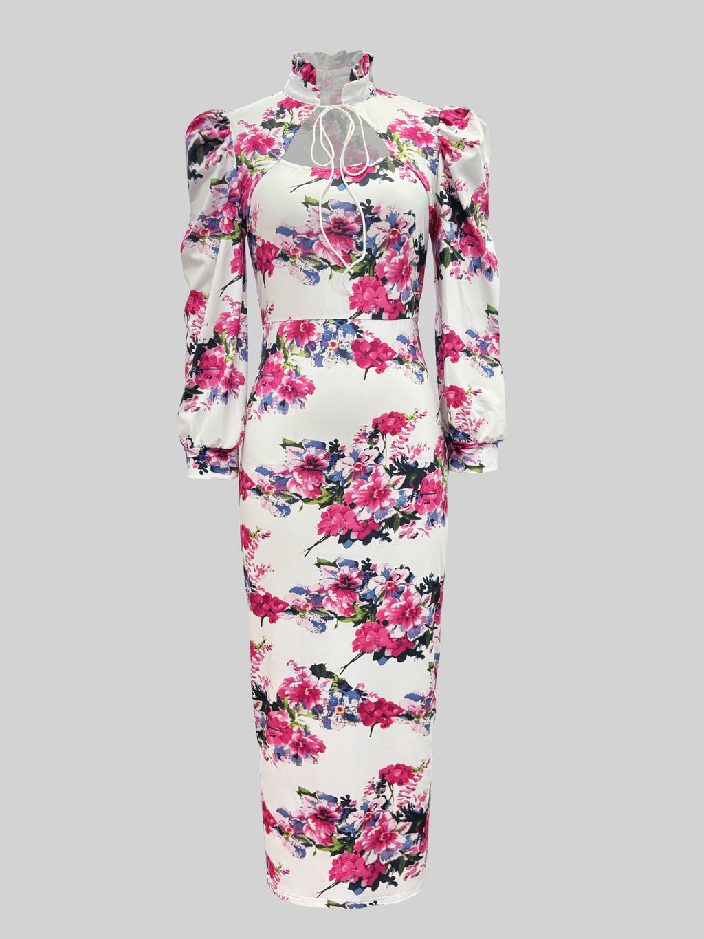 SHOWLU FASHION women's floral print sheath dress with stand collar, fitted style, and elegant design, perfect for casual or semi-formal wear.