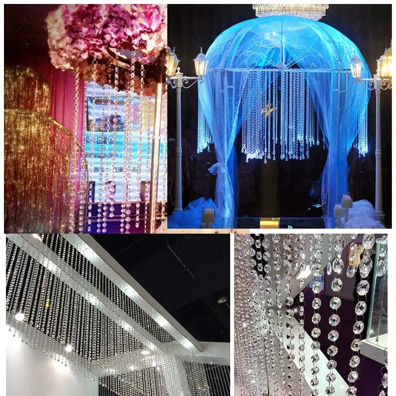 Showlu 10m transparent acrylic crystal garland for wedding and Christmas decorations, hanging curtain with elegant crystal pendants