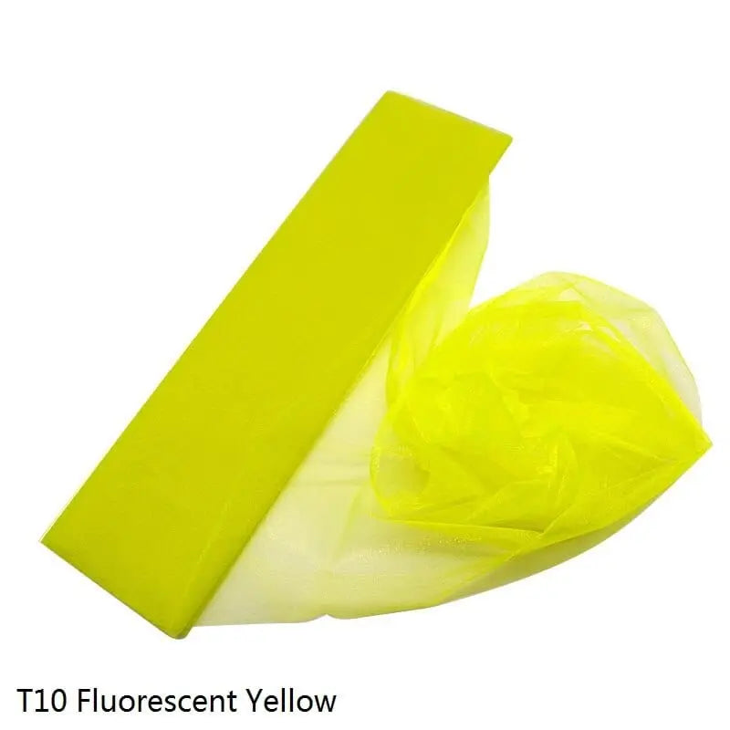 YONGSNOW 10m sheer crystal organza tulle roll for wedding arch decor, showing translucent fabric with a subtle shimmer for elegant decoration.