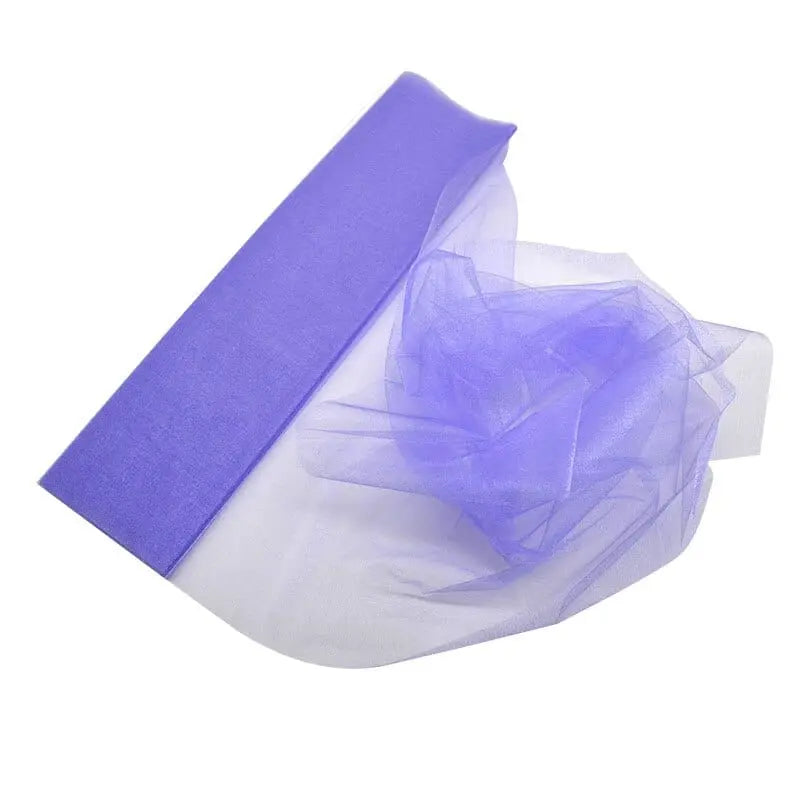 YONGSNOW 10m sheer crystal organza tulle roll for wedding arch decor, showing transparent fabric and decorative wedding setup