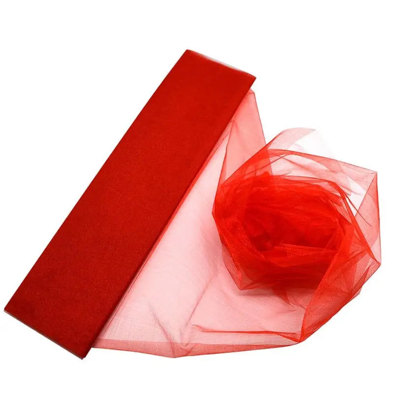 YONGSNOW 10m sheer crystal organza tulle roll for wedding arch decor, showing lightweight, transparent fabric for elegant wedding decorations