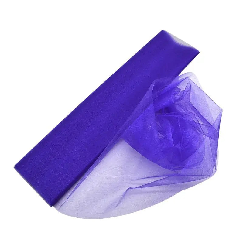 YONGSNOW 10m sheer crystal organza tulle roll for wedding arch decor, showing the lightweight, transparent fabric for event decorations.