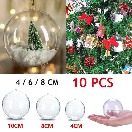 10Pc Christmas Transparent Ball Plastic Christmas Trees Open Ball Box Bauble Ornament Wedding Gift Present Party Home Decoration - SHOWLU FASHION STORE