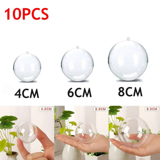 10Pc Christmas Transparent Ball Plastic Christmas Trees Open Ball Box Bauble Ornament Wedding Gift Present Party Home Decoration - SHOWLU FASHION STORE