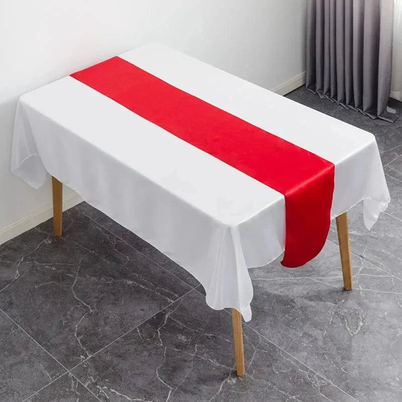 Showlu 10-piece satin table runner set for wedding, banquet, and event decor, measuring 12x108 inches, elegant tablecloth accessories