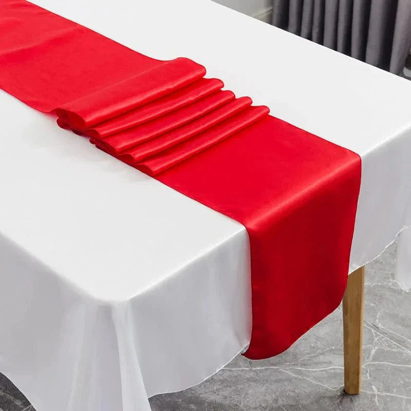 Showlu 10-piece satin table runners for wedding, party, and event decor, measuring 12x108 inches, elegant home and banquet table accessories.