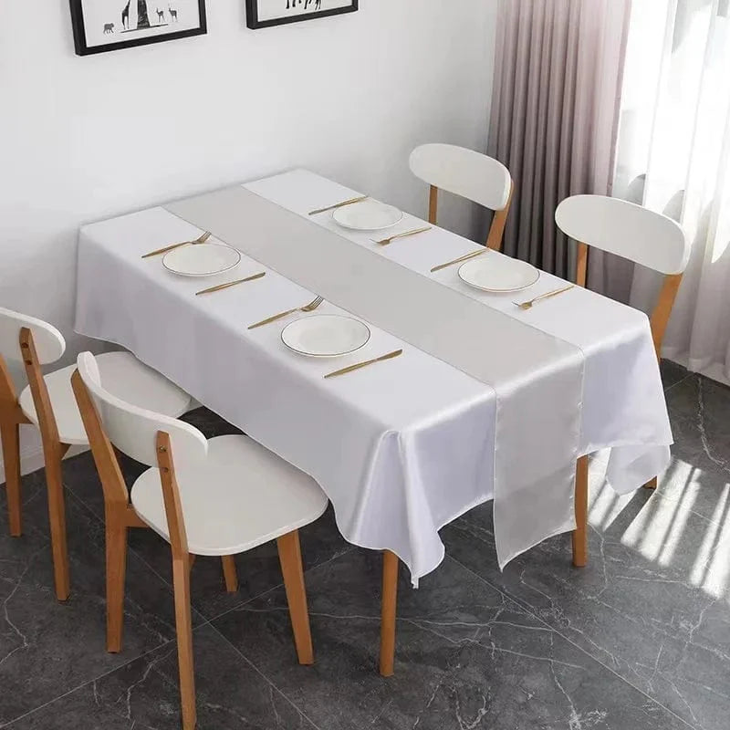 Set of 10 satin table runners from Showlu, 12x108 inches, perfect for wedding, party, and event table decor.