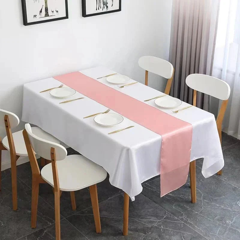 Set of 10 satin table runners from Showlu, 12x108 inches, perfect for wedding, party, or event table decor.