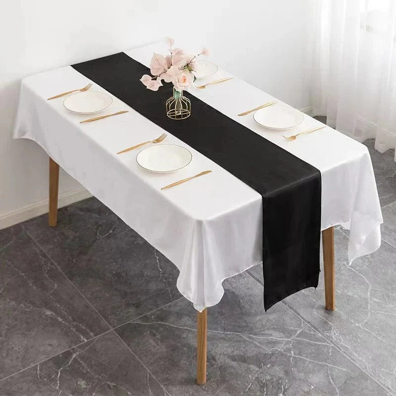 Set of 10 satin table runners from Showlu Fashion Store, 12x108 inch for wedding, party, and event table decor.