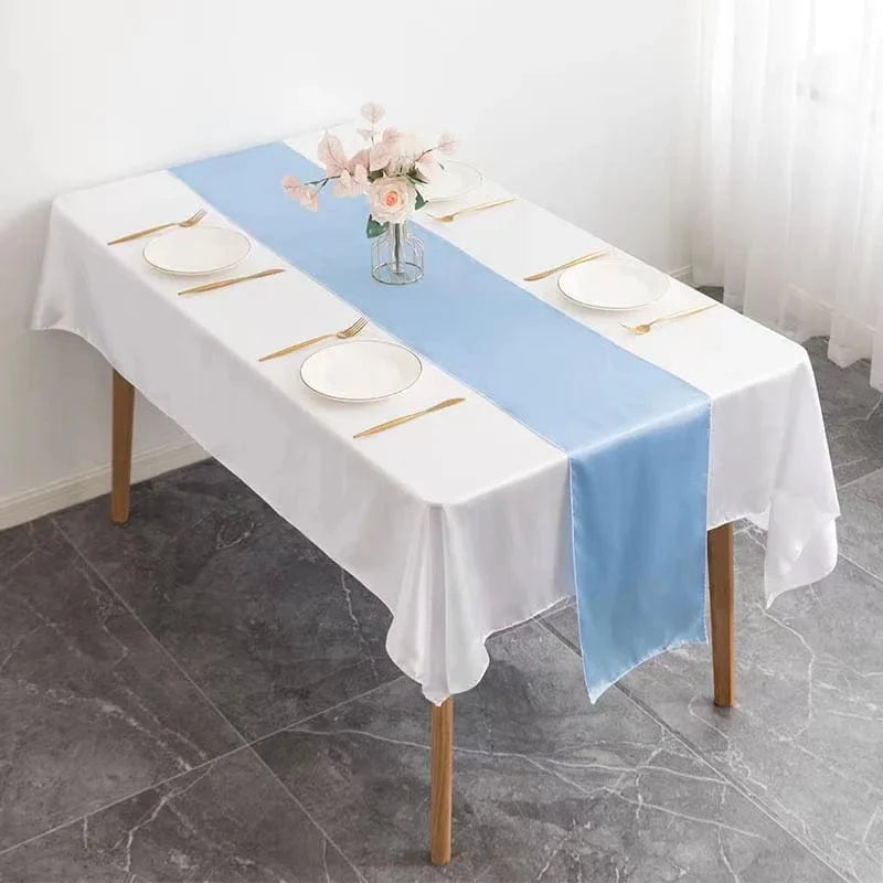 Set of 10 satin table runners from Showlu for wedding, party, and event decor, 12x108 inches, elegant banquet table cover.