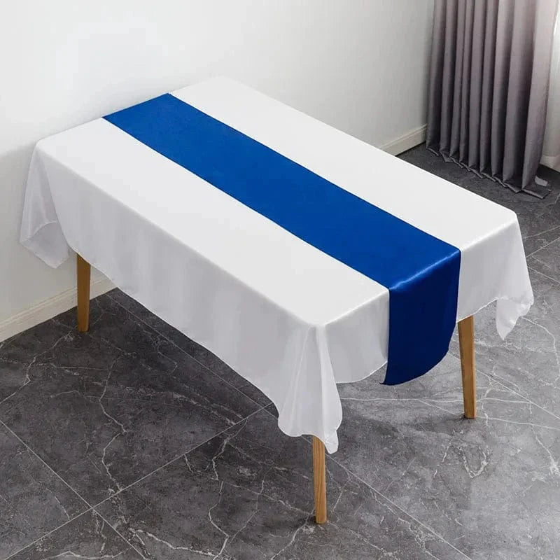 Set of 10 satin table runners from Showlu, 12x108 inches, ideal for wedding, party, and event table decor.