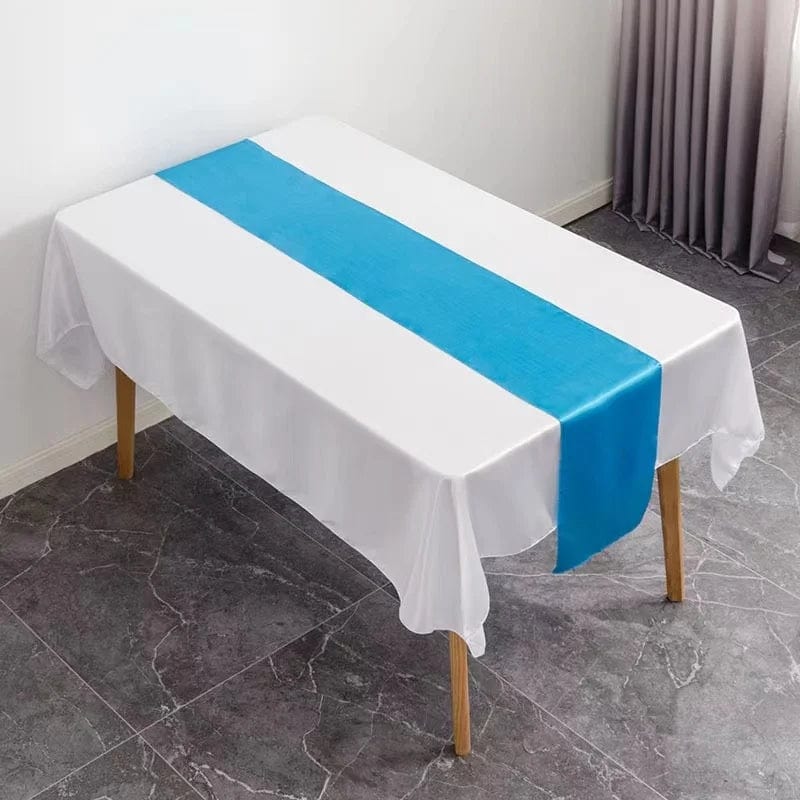 Set of 10 satin table runners from Showlu, 12x108 inches, ideal for wedding, party, and event table decor.