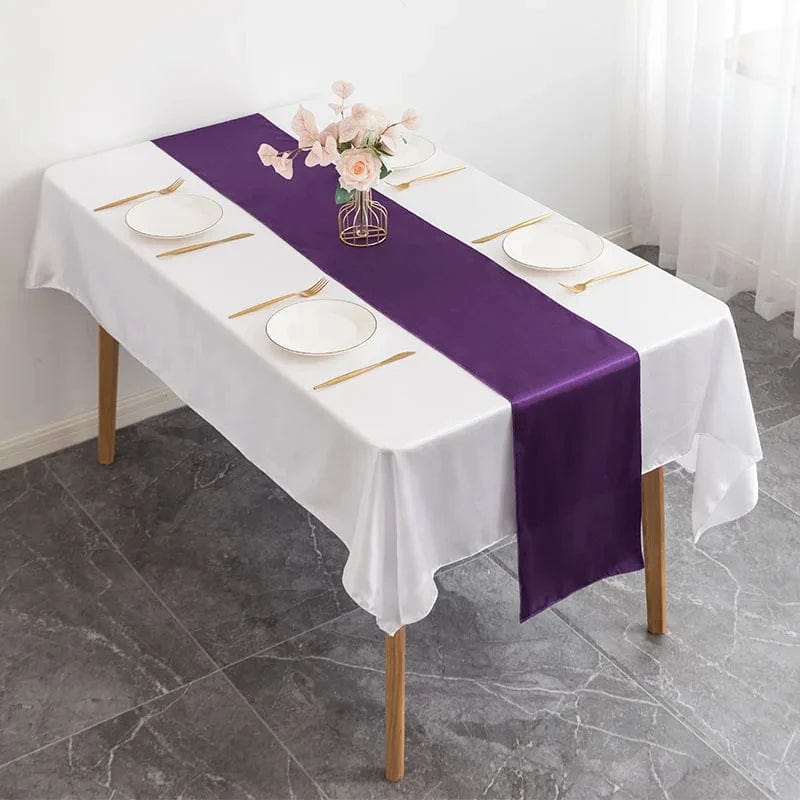 Set of 10 satin table runners for wedding and event decor, 12x108 inches, elegant fabric for banquet and party tabletop decoration.