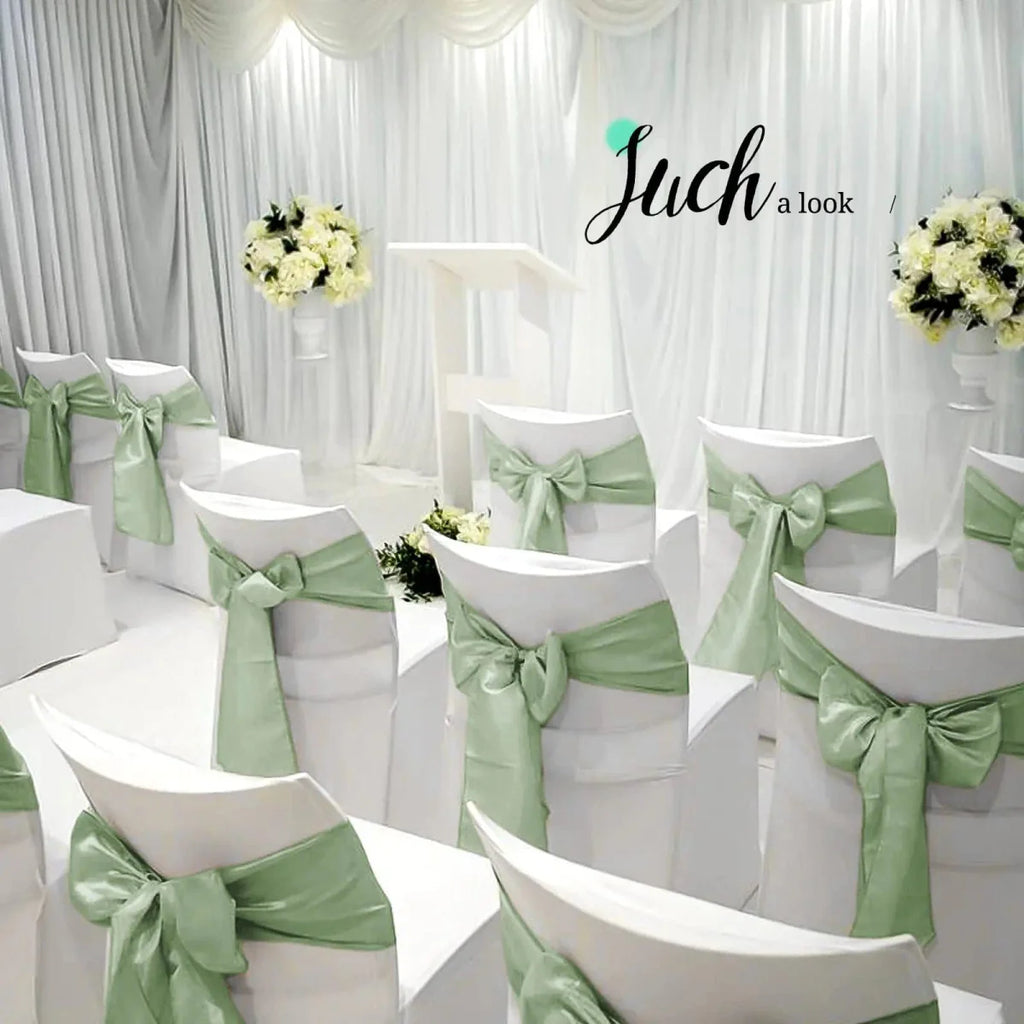 Gold satin chair sashes with bows, 10-pack, 17x275cm for wedding, banquet, or event decor, by Showlu Fashion Store.