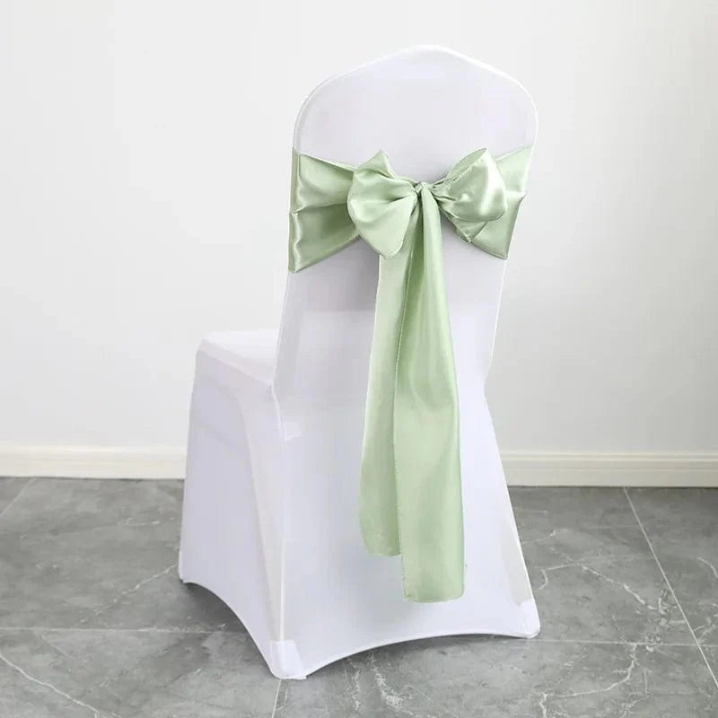 Ten gold satin chair sashes with bows, 17x275cm, for wedding and event decor, perfect for banquets, parties, and baby showers.