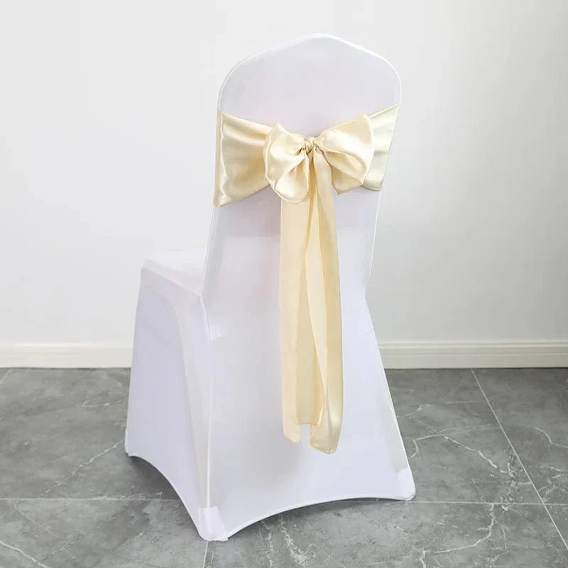 Showlu Gold Satin Chair Sashes, 10-pack, 17x275cm, elegant wedding and event bow ribbons for banquet and party decorations