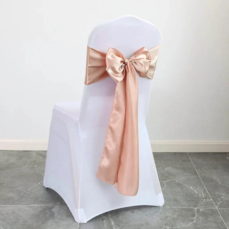 Set of 10 gold satin chair sashes with bows, 17x275cm, for wedding, banquet, and event decorations by Showlu Fashion Store.