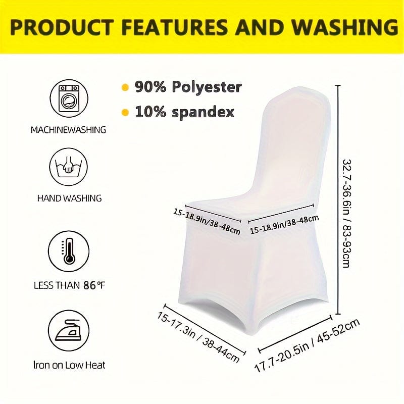 Set of 10 Showlu stretch spandex chair covers for dining chairs, ideal for weddings, parties, and events.