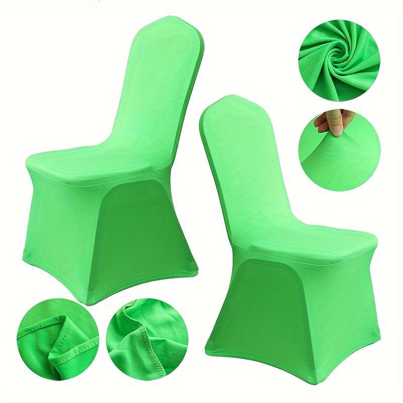 Set of 10 Showlu stretch spandex chair covers for folding chairs, ideal for weddings, parties, and events, in durable fabric.