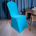 Set of 10 Showlu stretch spandex chair covers for folding chairs, ideal for weddings, parties, and events, durable and easy to fit.