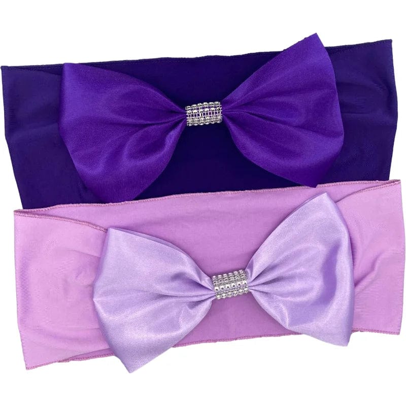 Set of satin spandex chair sashes with elastic stretch bows for wedding and event decor, in elegant white fabric.