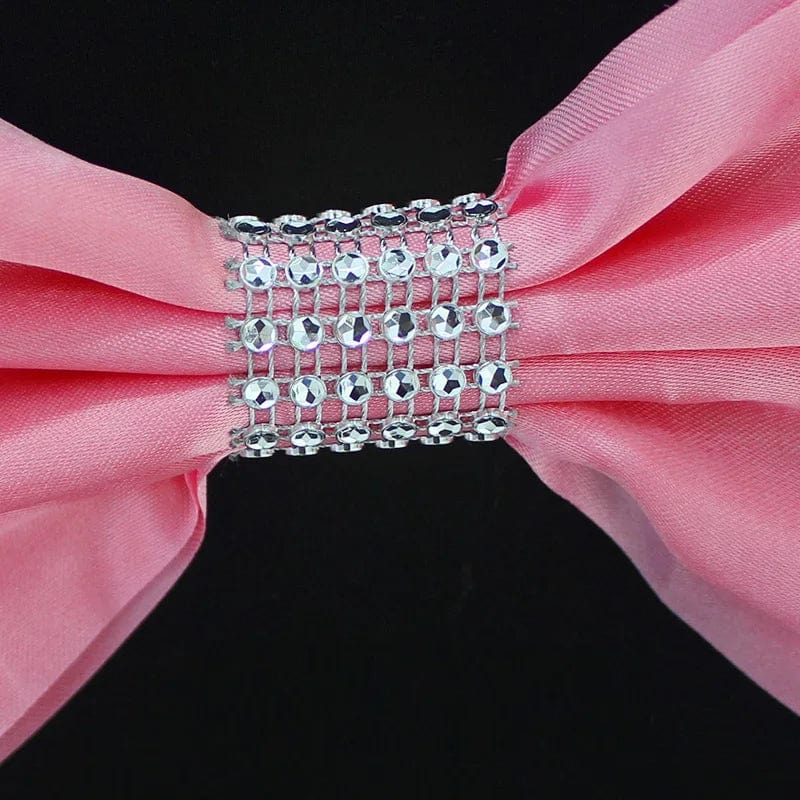 Set of satin spandex chair sashes with elastic stretch bows for weddings and events, ideal for banquet and party decorations.