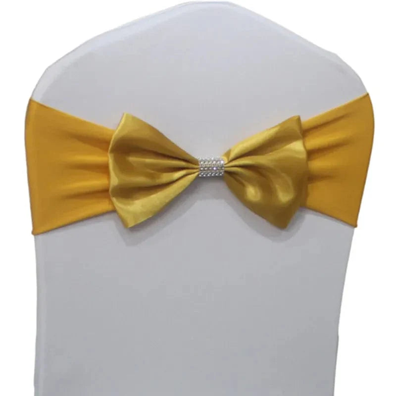 Set of satin spandex chair sashes with elastic stretch bows for weddings, banquet, and party decorations, by Showlu Fashion Store.
