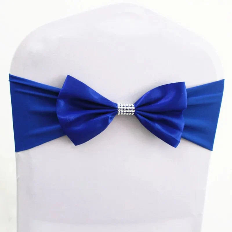 Set of satin spandex chair sashes with elastic stretch bows for weddings and events, ideal for banquet and party decor.