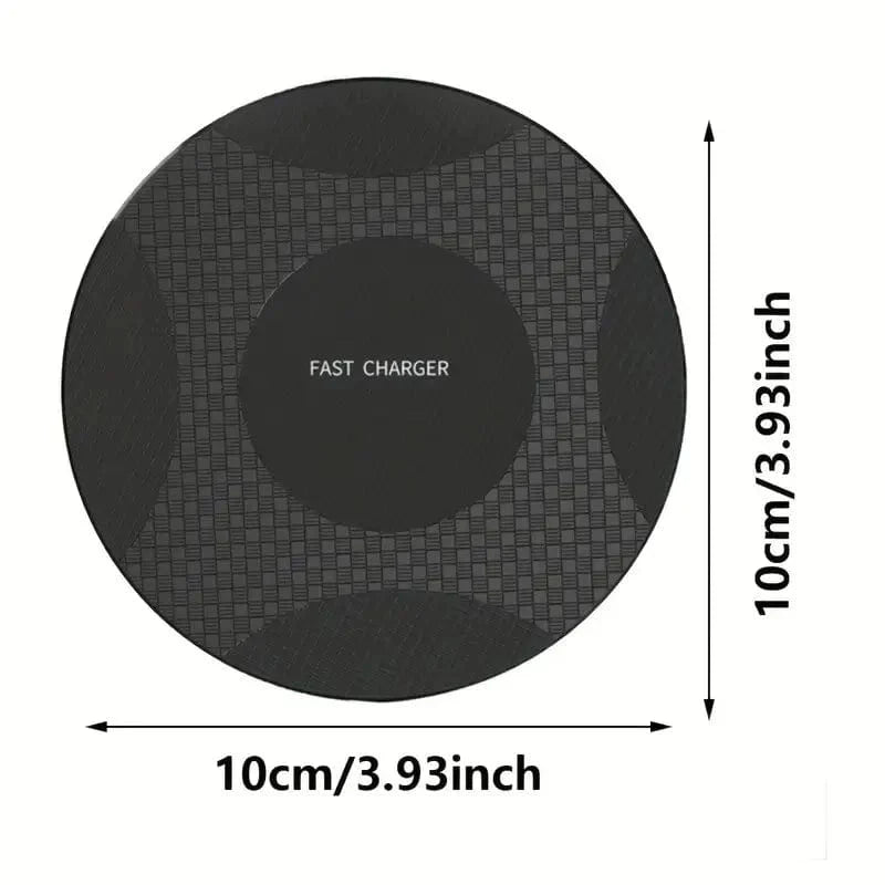 VIKEFON 10W wireless charger pad for fast charging smartphones like iPhone, Samsung, and Xiaomi on an ultra-thin desktop dock station.