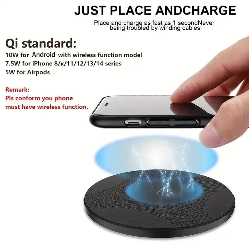 VIKEFON 10W wireless charger pad and stand for fast charging iPhone, Samsung, Xiaomi smartphones on a sleek desktop dock