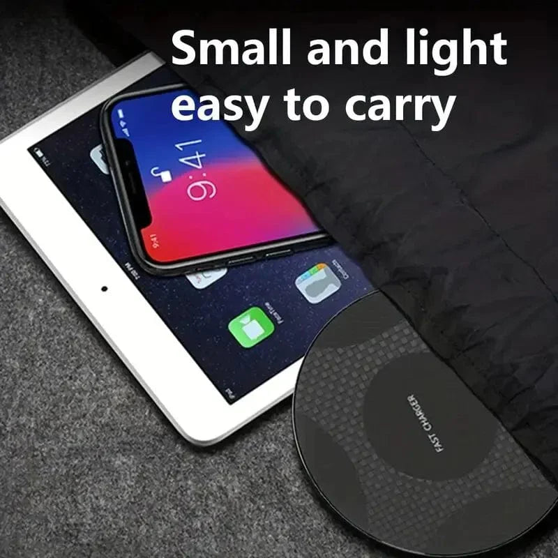 VIKEFON 10W Wireless Charger Pad for fast charging iPhone and Samsung phones, ultra-thin desktop charging dock station.