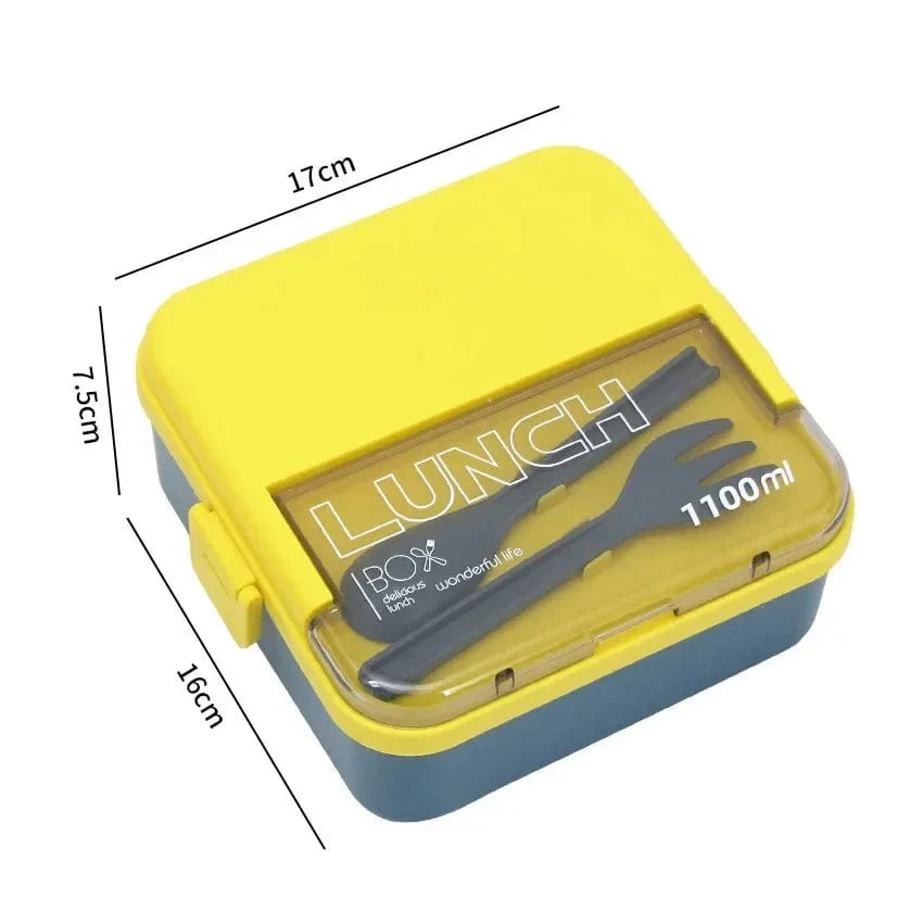 Showlu 2-layer kids' bento lunch box with 1800ML capacity, microwave-safe food container, includes fork and spoon for portable meals.