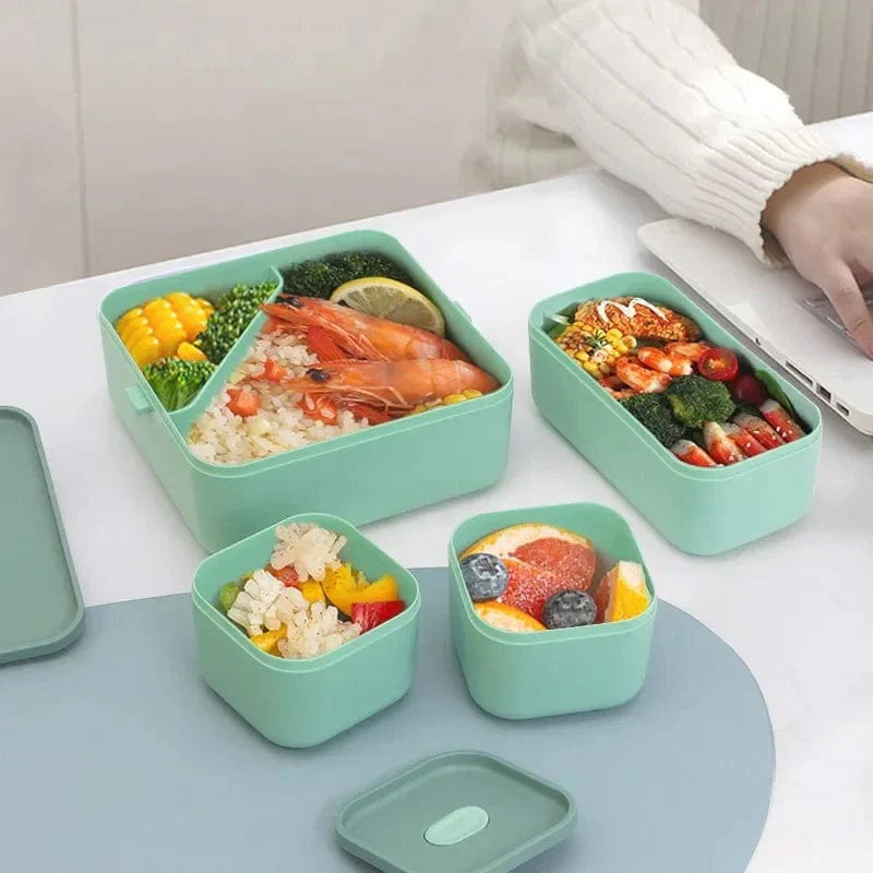 Showlu 2-layer Bento lunch box for kids with 1800ML capacity, includes fork and spoon, microwave-safe portable food container.