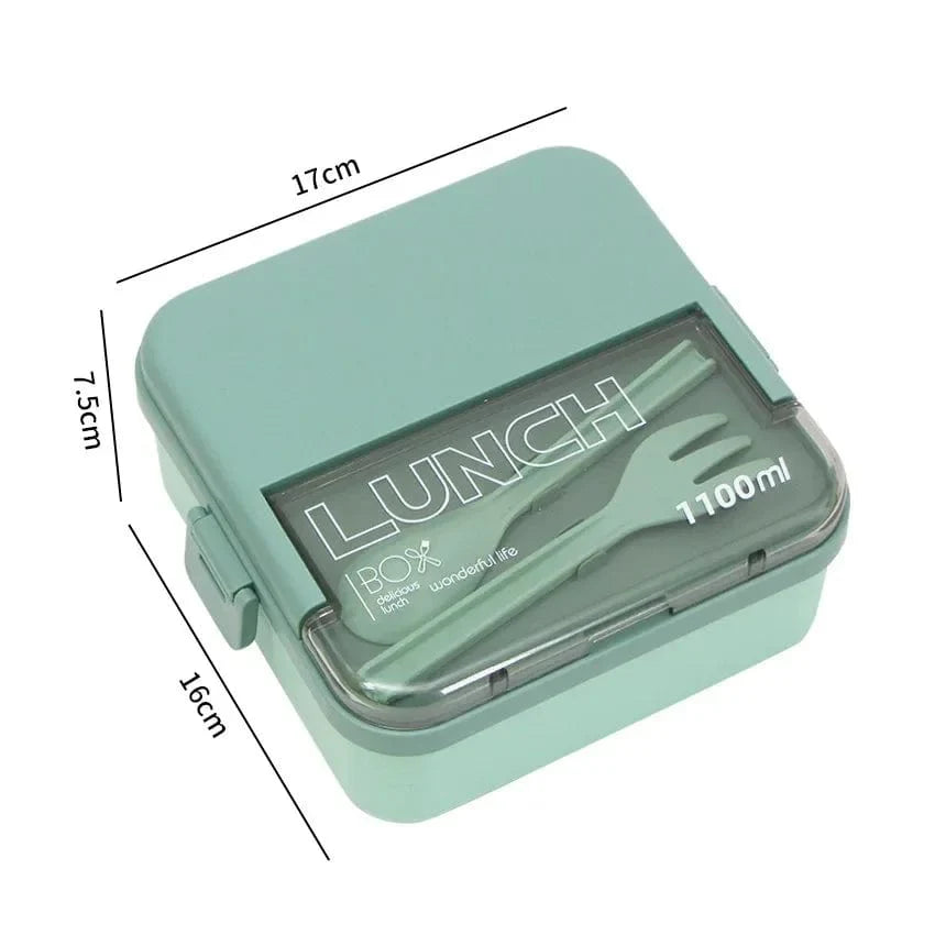 Showlu 2-layer Bento lunch box for kids, 1800ML, microwave-safe food container with fork and spoon, portable food storage.