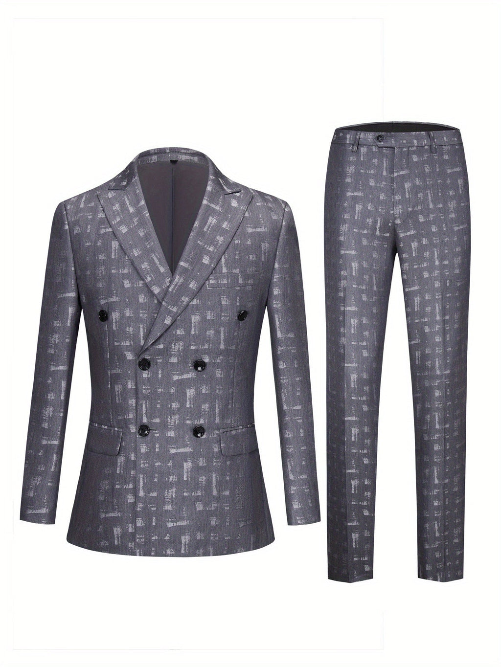 Men's slim fit double-breasted suit with peak lapel, SHOWLU fashion brand, 2-piece set, tailored for a sharp professional look.