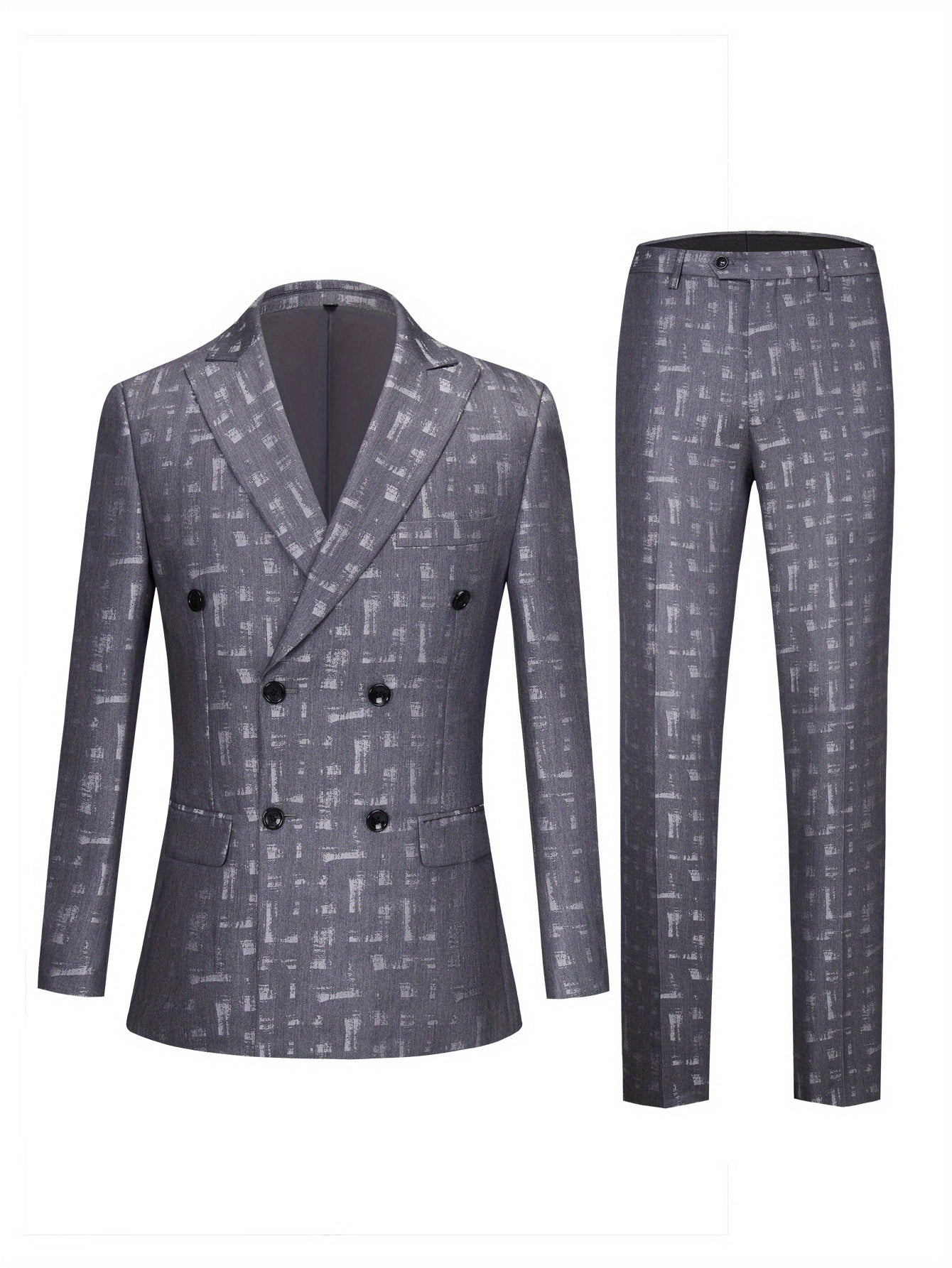 Men's slim fit double-breasted suit with peak lapel, SHOWLU fashion brand, 2-piece set, tailored for a sharp professional look.