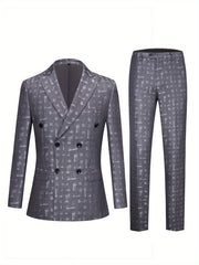 Men's 2pcs Suit Set - Double Breasted Formal Wear Peak Lapels Tuxedo Blazer Pants for Business Prom