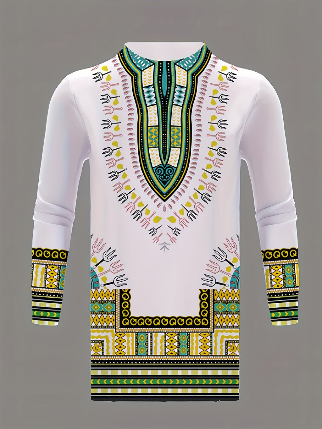 Showlu men's African tribal pajama set with white geometric pattern, featuring a comfortable shirt and pants design.