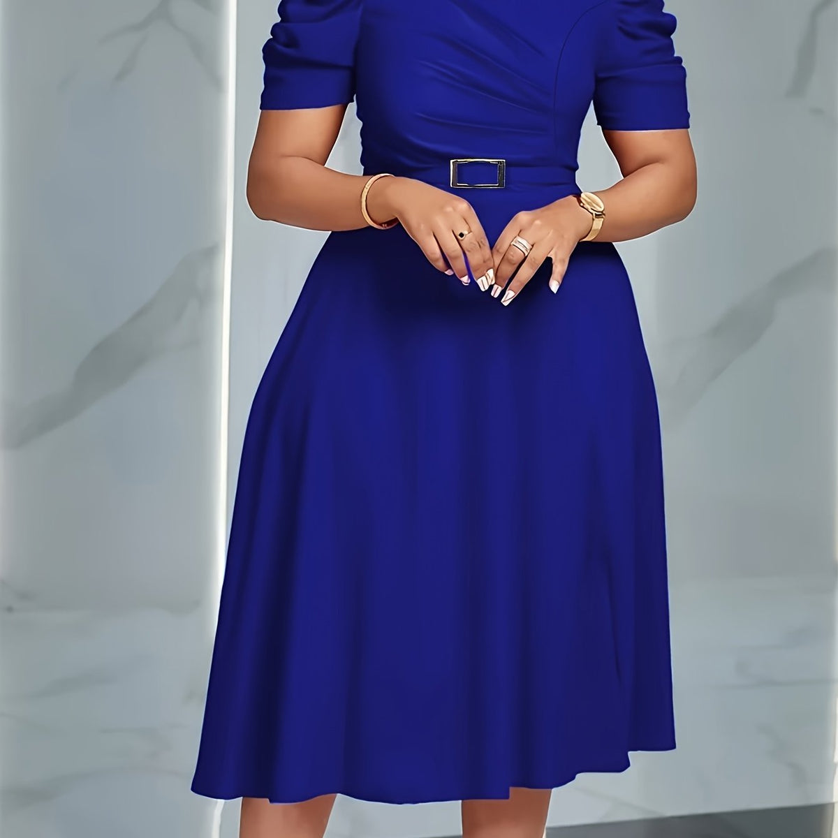 Red V-neck ruffle swing dress for women by SHOWLU FASHION, featuring a belted polyester design with a stylish, flowing silhouette.